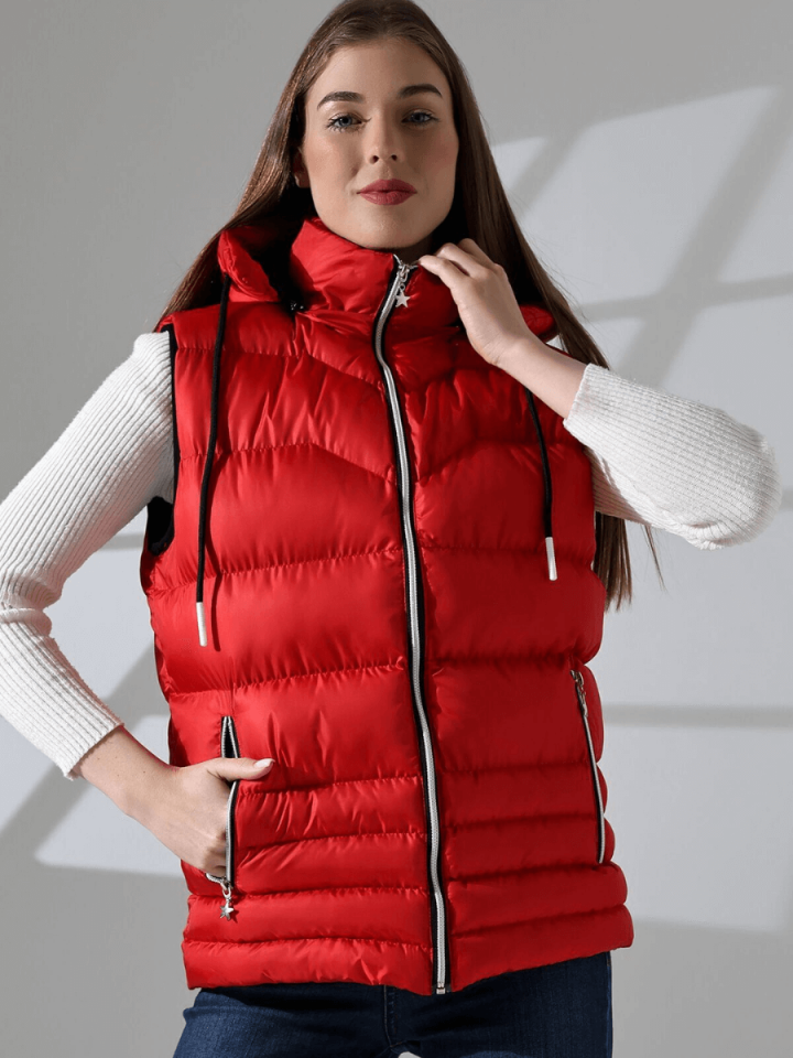 Kadın Silikon Dolgulu Çıkartılabilen Fermuarlı Kapüşon Astarlı İç Cepli Şişme Yelek