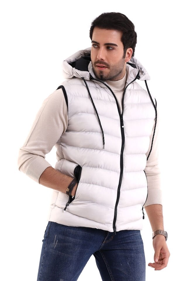 Erkek Jel Dolgulu Çapraz Çıkartılabilen Fermuarlı Kapüşonlu Şişme Yelek