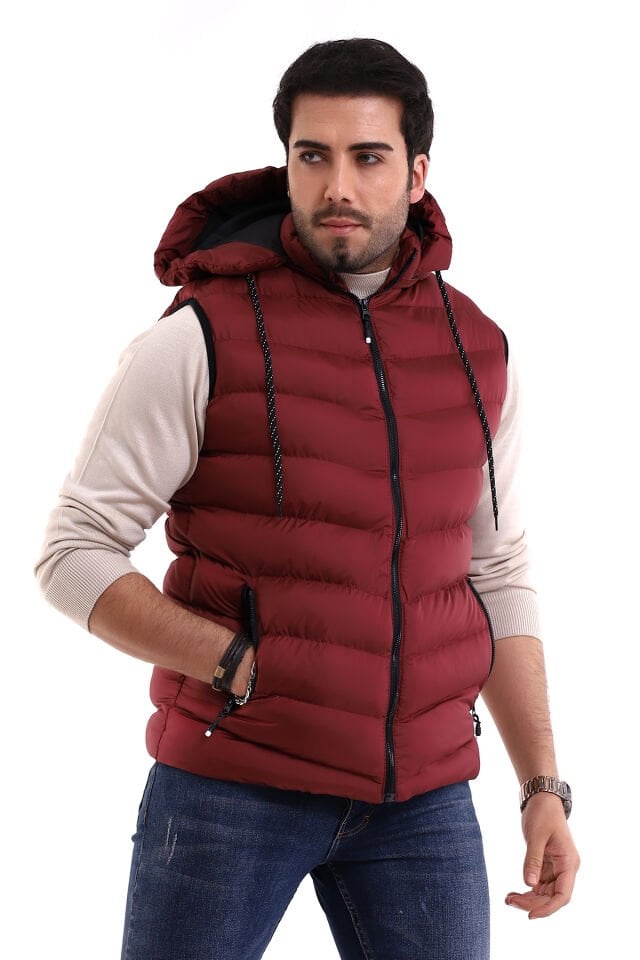 Erkek Jel Dolgulu Çapraz Çıkartılabilen Fermuarlı Kapüşonlu Şişme Yelek
