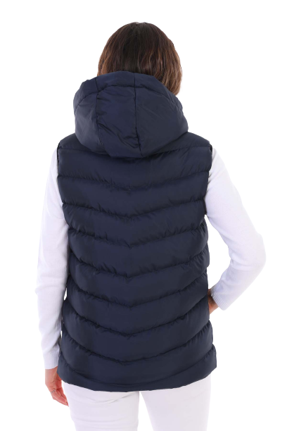 Kadın Jel Dolgulu Çıkartılabilen Fermuarlı Kapüşon Boydan Fermuarlı Şişme Yelek /Lacivert